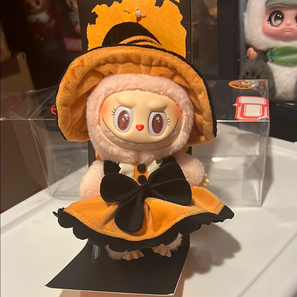 Cute Plush Doll in Orange and Black Outfit